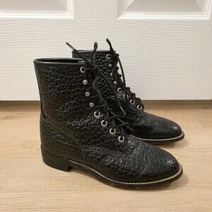Justin Junior Girl's Black Pebbled Leather Lace Up Cowgirl Outdoor Boots Size 3